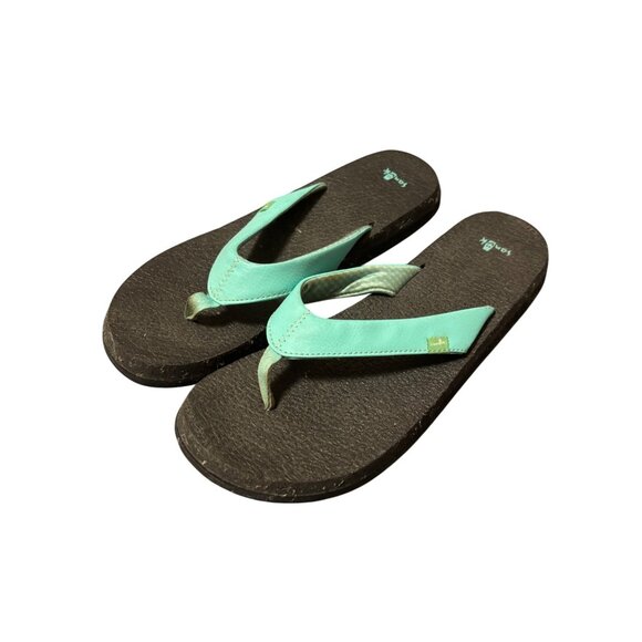 Sanuk Yoga Mat Flip Flops Sandals Opal Black Sz 10 Comfort Lightweight Summer - Picture 1 of 5